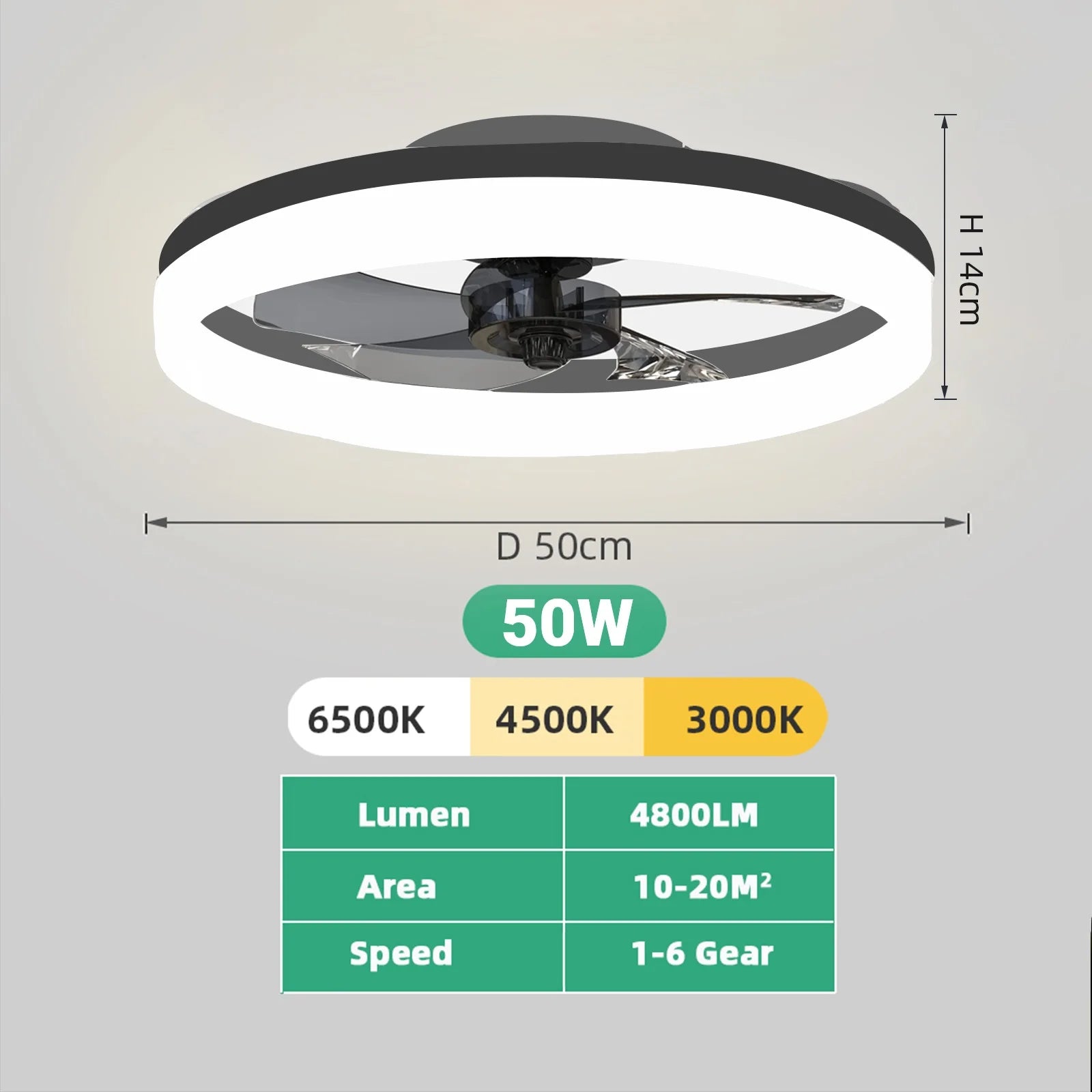 IRALAN Ceiling Fan With Light Remote Control Dimmable 6 Speeds Modern Low Profile LED Ceiling Fans Lamp For Living Room Bedroom