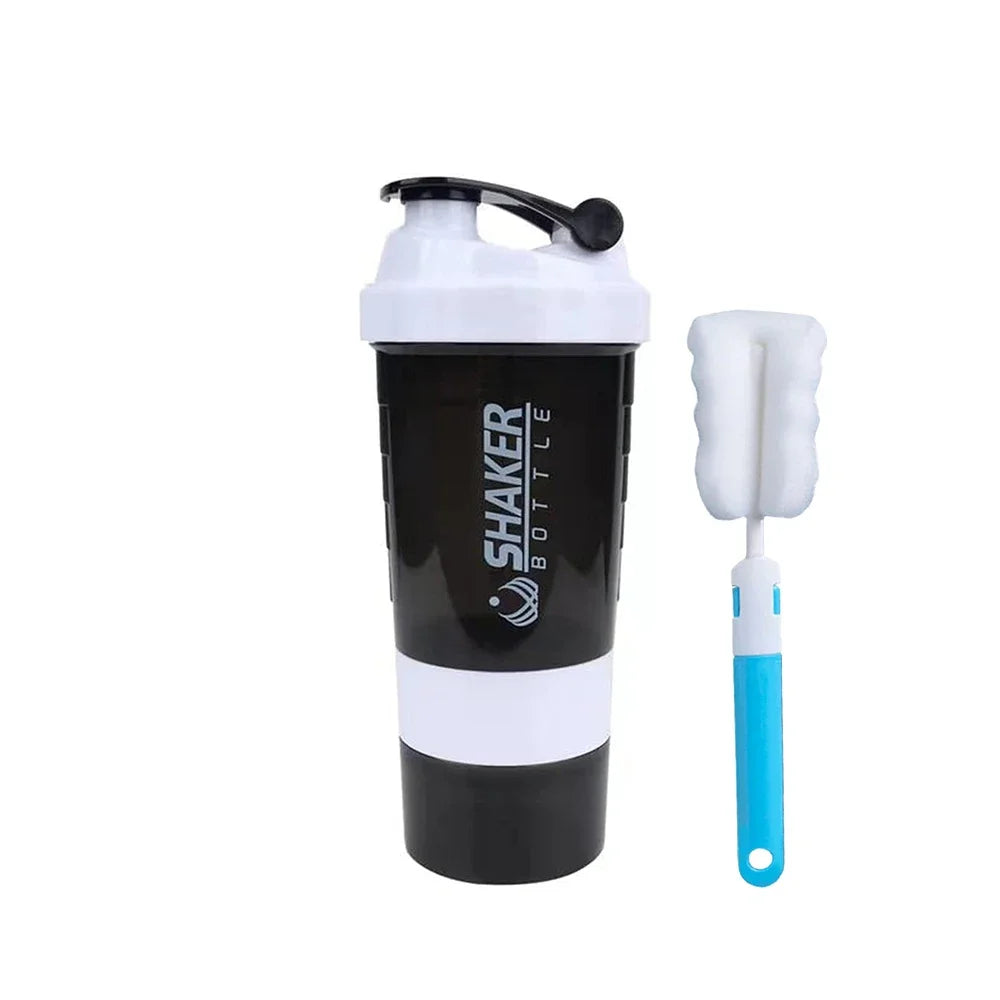 500ml Portable Protein Shaker Cup with Powder Storage Container Mixer Cup with Brush Gym Sport Water Bottle Drinkware