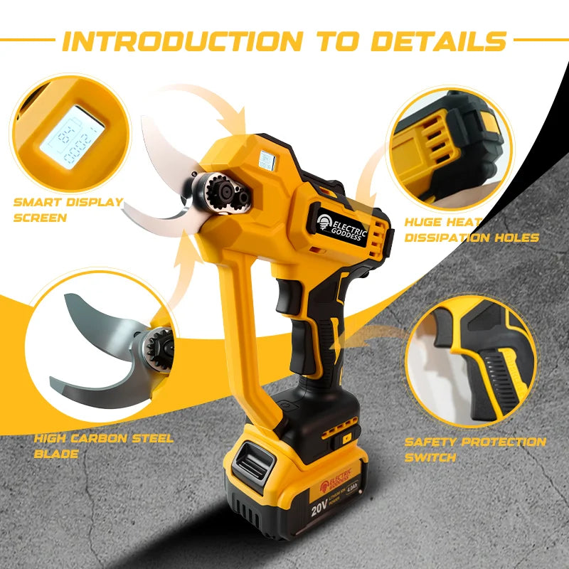 Brushless 50mm Electric Scissors For Dewalt 20V Battery Pins Cordless Fruit Tree Bonsai Electric Pruning Shear