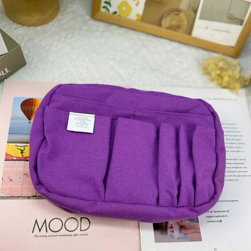 New In Stock Canvas Pencil Pouch Large Capacity Solid Color Japanese Style Portable Multifunctional Journal Storage Bag For Use