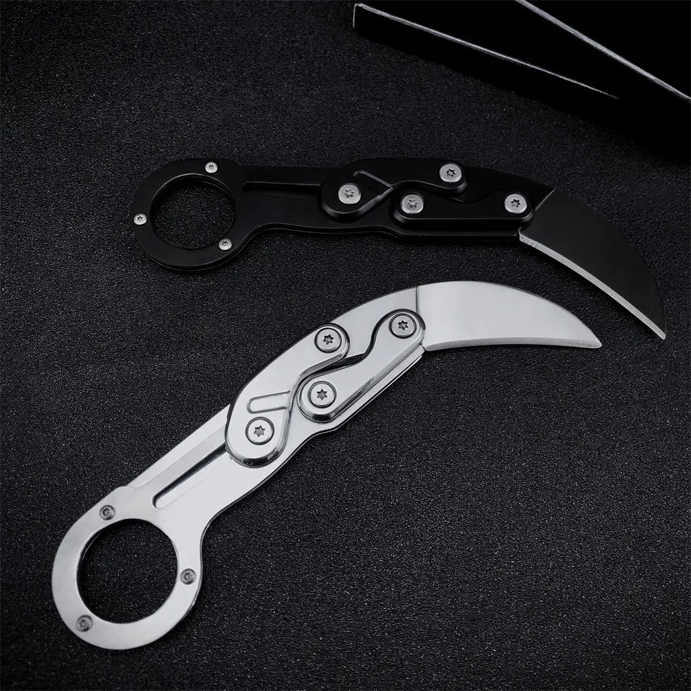All-steel Folding Knife Multifunctional Outdoor EDC Gift for Men Black Silver Tools