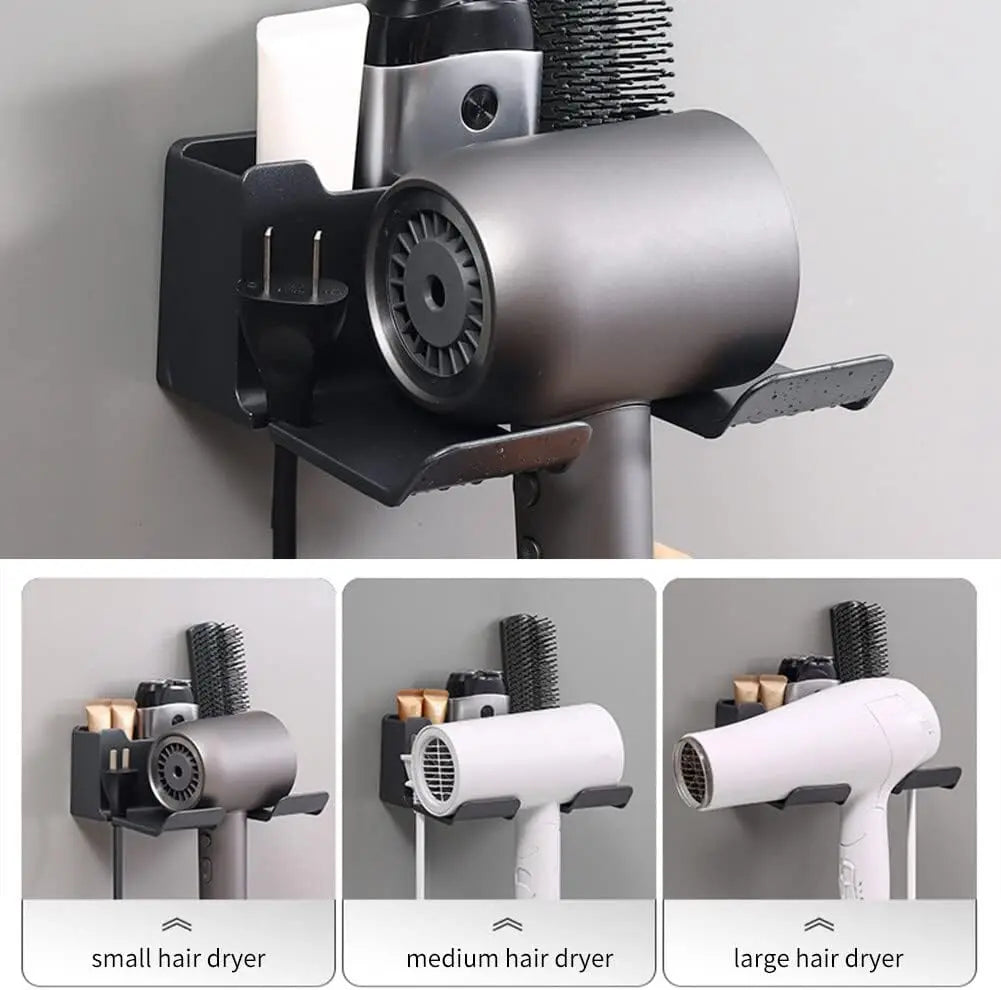 1pc Multi-Functional Wall Mounted Hair Dryer Holder, Bathroom Hair Tool Organizer Storage Rack for Home & Hotel Use