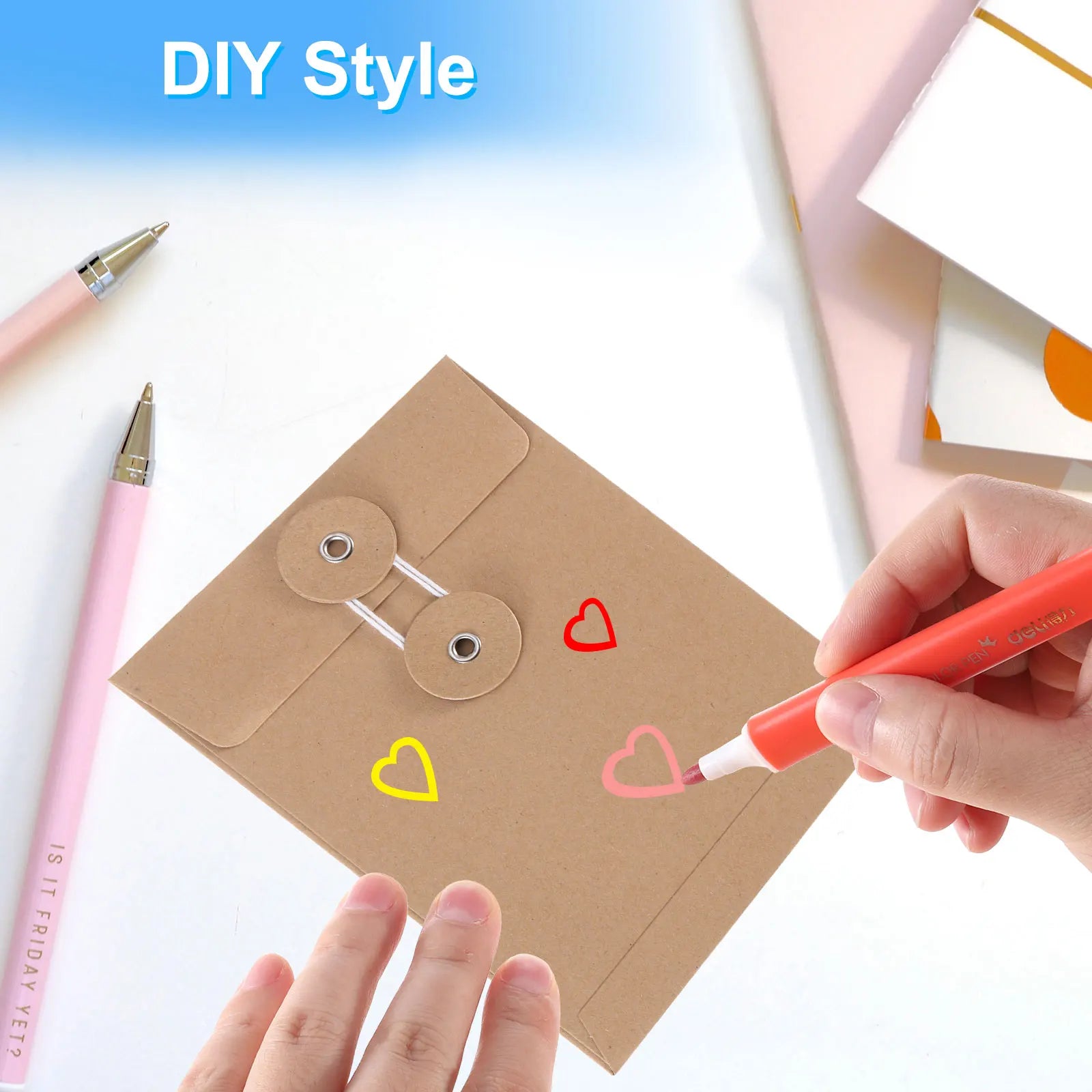6/12Pcs Kraft Paper Envelope with String Tie Closure Vintage Envelopes File Folder Bag for Office Card Storage Document Organize