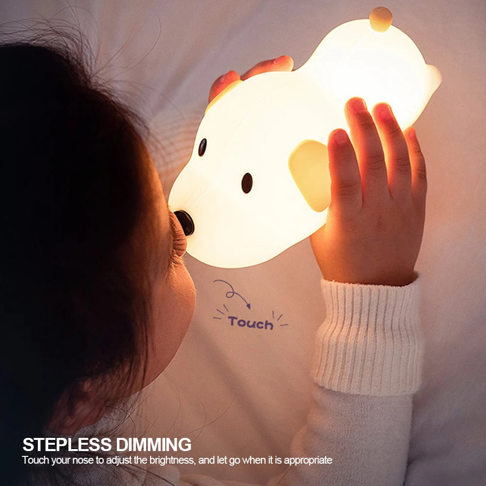 USB Rechargeable Bedside Mood Light Puppy Lamp Silicone Dog LED Night Lights Touch Sensor Colors  for Children Baby Toy Gift