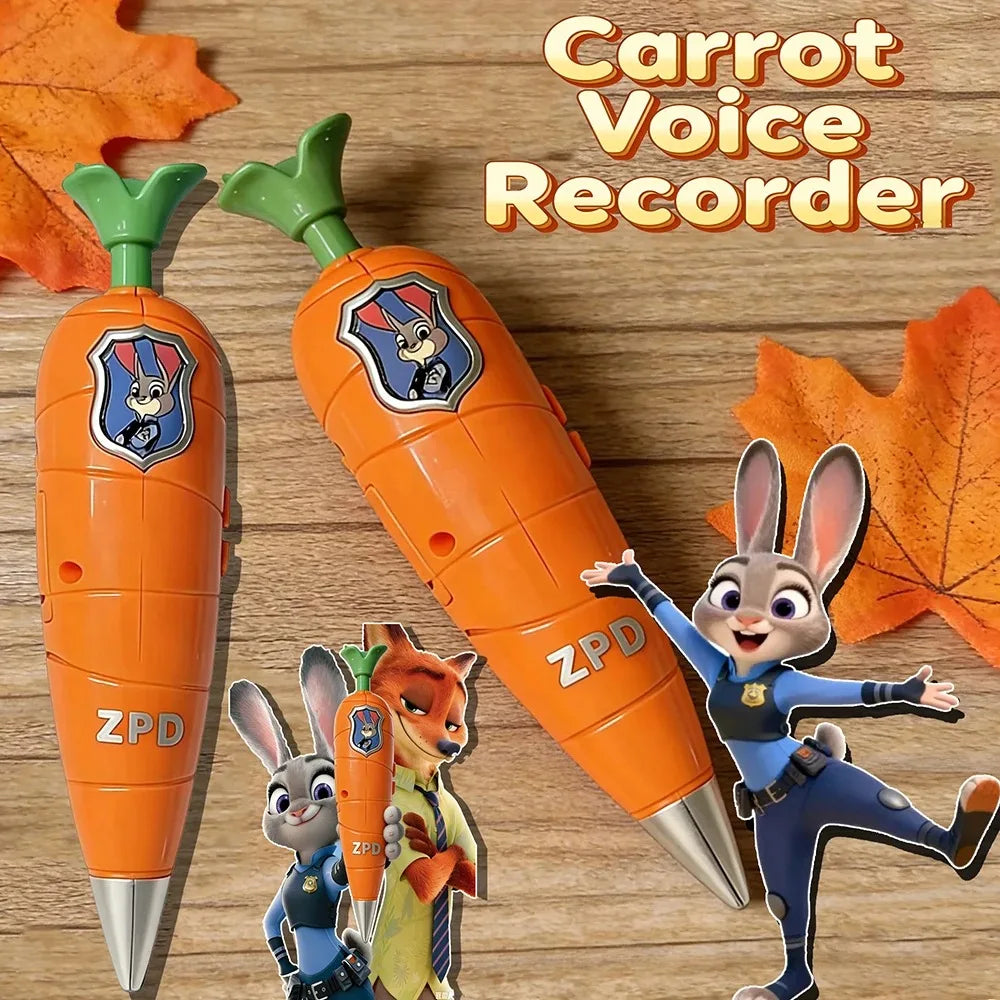Zootopia 2 Carrot Recorder Pen  Judy - Nick Style for Kids  60s Mini Recorder  2-in-1 Gel Pen Stationery