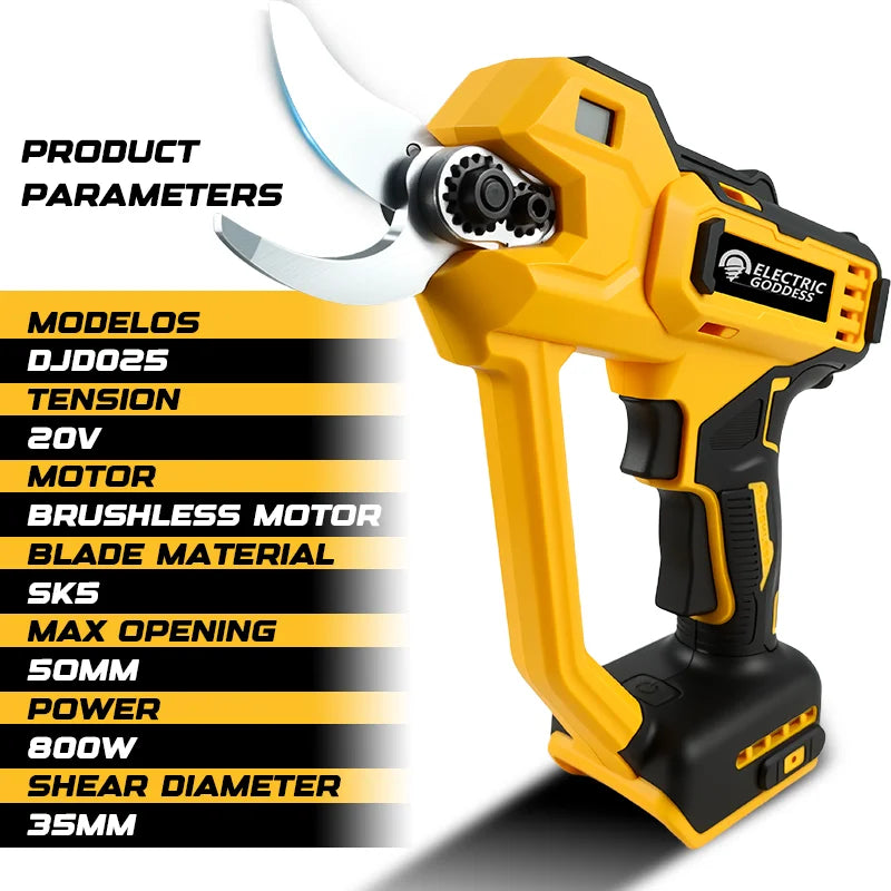 Brushless 50mm Electric Scissors For Dewalt 20V Battery Pins Cordless Fruit Tree Bonsai Electric Pruning Shear