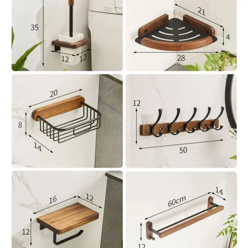 Walnut Wood Black Bathroom Hardware Set Bathroom towel rack Towel Rack Toilet Paper Holder Towel Bar Shelf  Bathroom Accessories