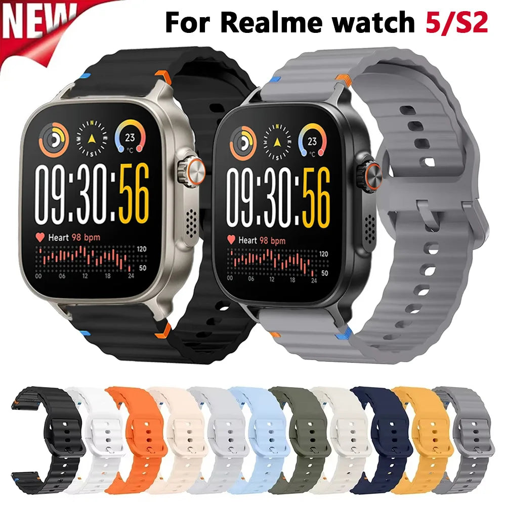 18/20/22mm Sport Silicone Strap For Realme Watch 5 Bracelet for Realme Watch S2/Realme S SPro/2 Pro 3 3 Pro/ huawei Watchband