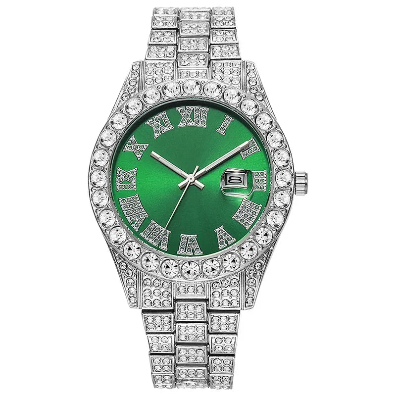 Stainless Steel Men's Watch Full Diamond Gold Quartz Watch Personality Hip-hop Feng Shui Ghost Roman Diamond Inlaid Men's Watch