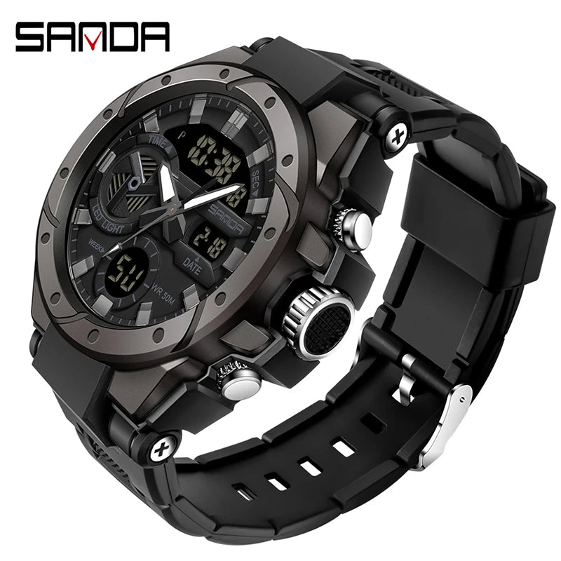 SANDA Brand Electronics Watch Men Sport Alarm Clock Waterproof Stopwatch Chronograph Men's Wristwatches Quartz Digital Watches