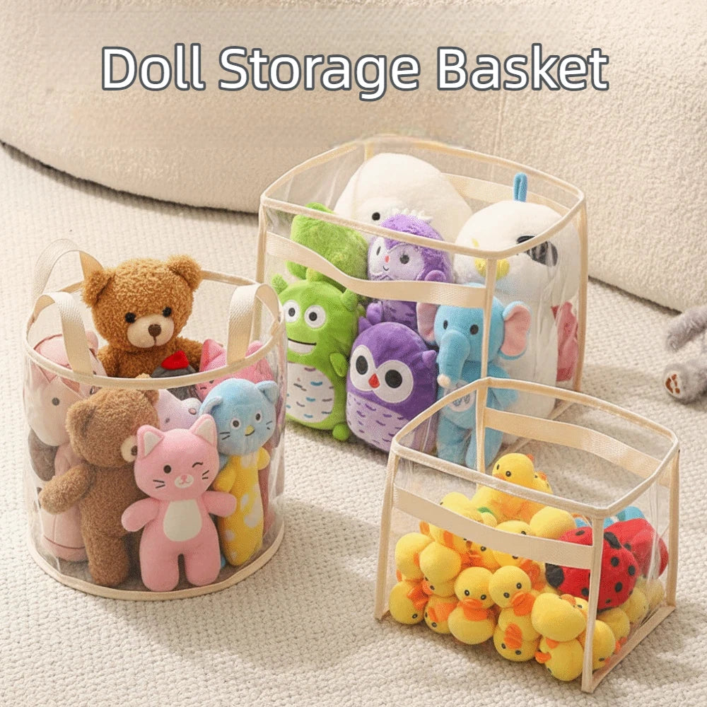 New PVC Doll Storage Basket Transparent Large-capacity Organizer Space Saving with Handle Storage Bucket Household Use