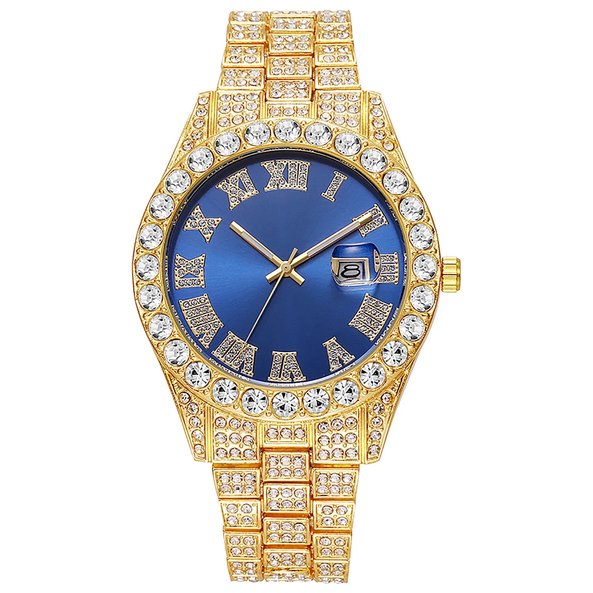 Stainless Steel Men's Watch Full Diamond Gold Quartz Watch Personality Hip-hop Feng Shui Ghost Roman Diamond Inlaid Men's Watch