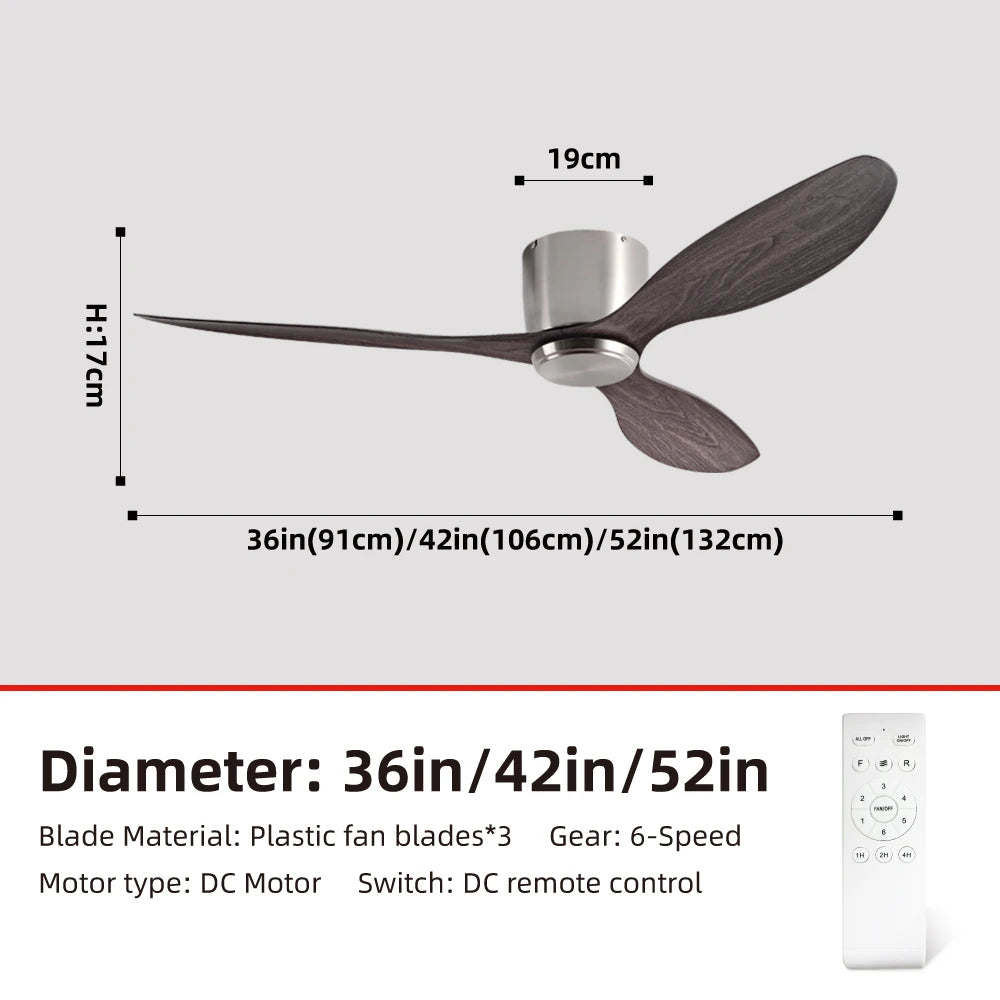 FUMANJIA Ultra-Thin DC Ceiling Fan with Remote - 6-Speed Silent, 3 ABS Blades, Ideal for Low Ceilings & Minim Spaces（No Light）
