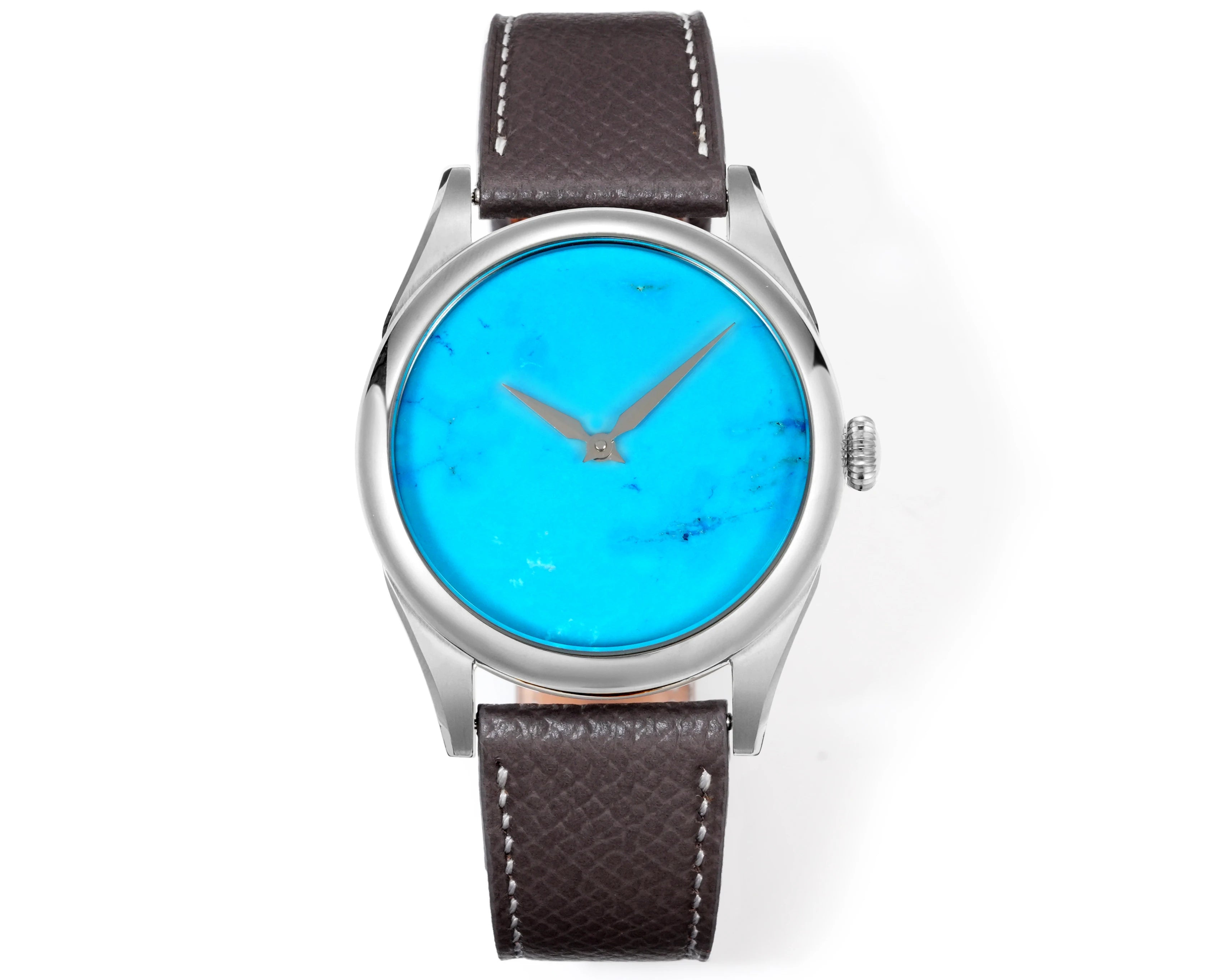 HUASUO New 38mm Business Men Watch Tiger Eye Stone Dial PT5000 Automatic Mechanical Gemstone Wristwatch Sapphire Waterproof 50M