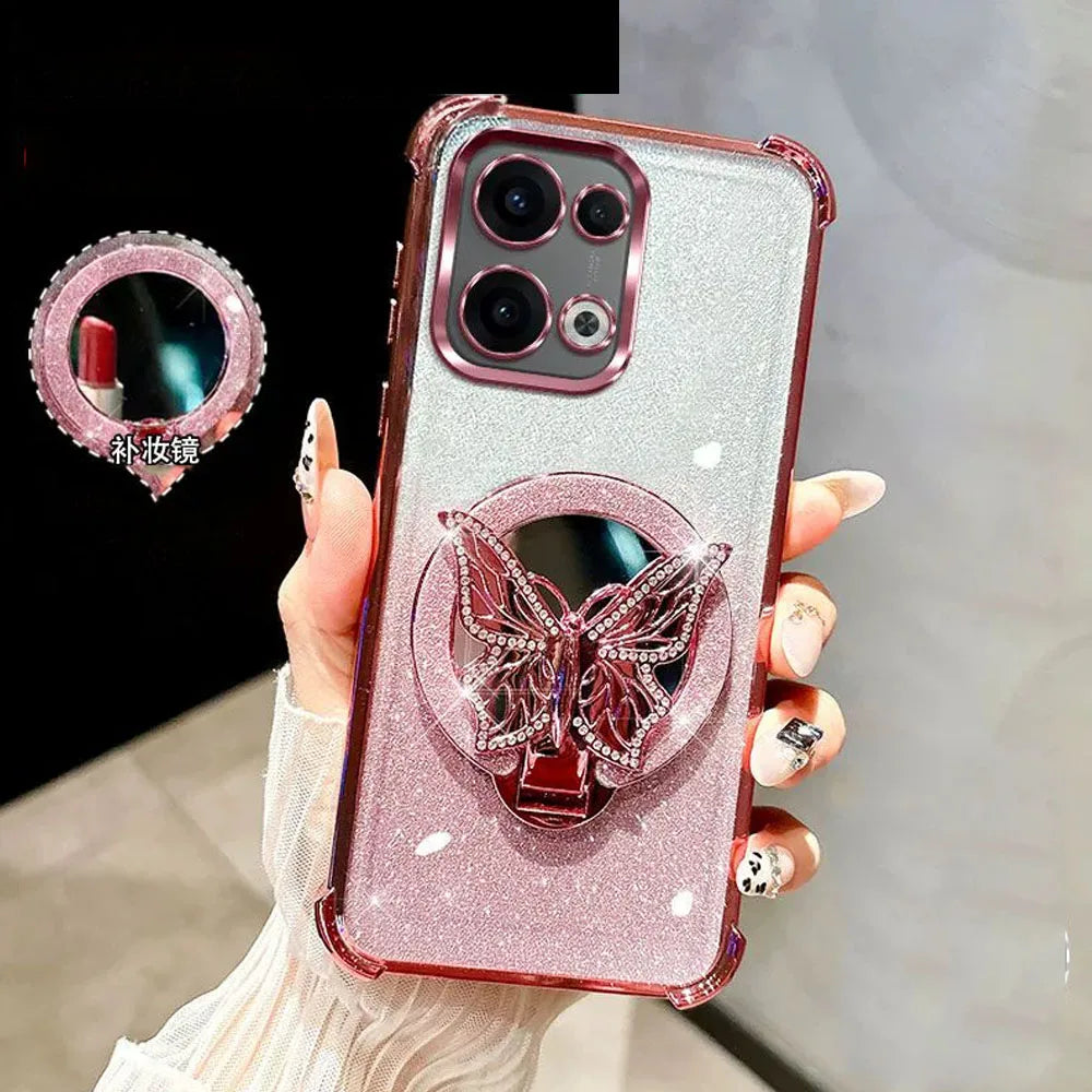 Glitter Mirror Butterfly Bracket Magnetic Holder Case for vivo V50 Lite vivoV50 V60 V40 V30 Lite V30 Pro Shockproof Clear Cover