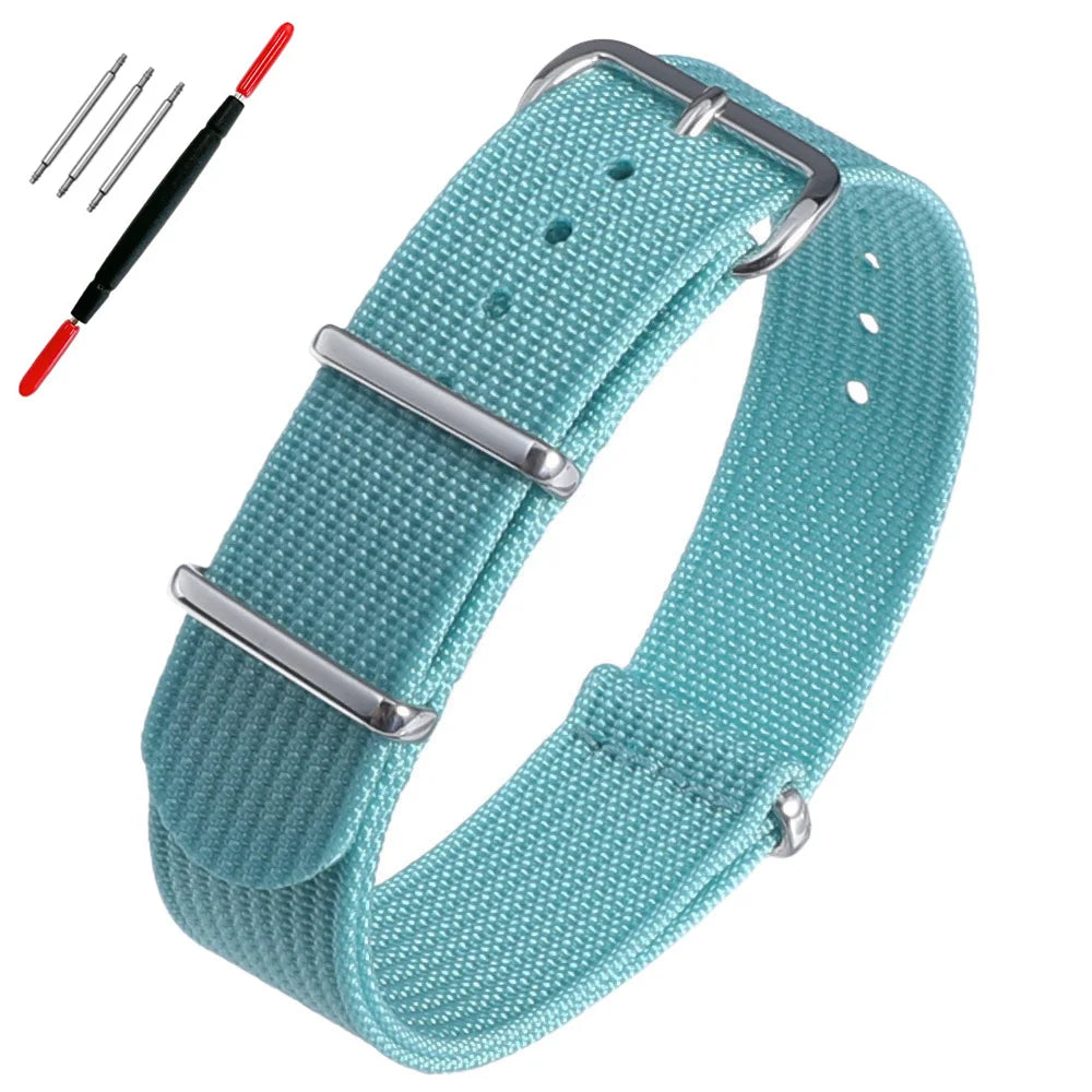 16mm 18mm 19mm 20mm 22mm 24mm Durable Nylon Ribbed Watch Strap Stripped Sport Watch Band Replacement Wristband Belt Accessories