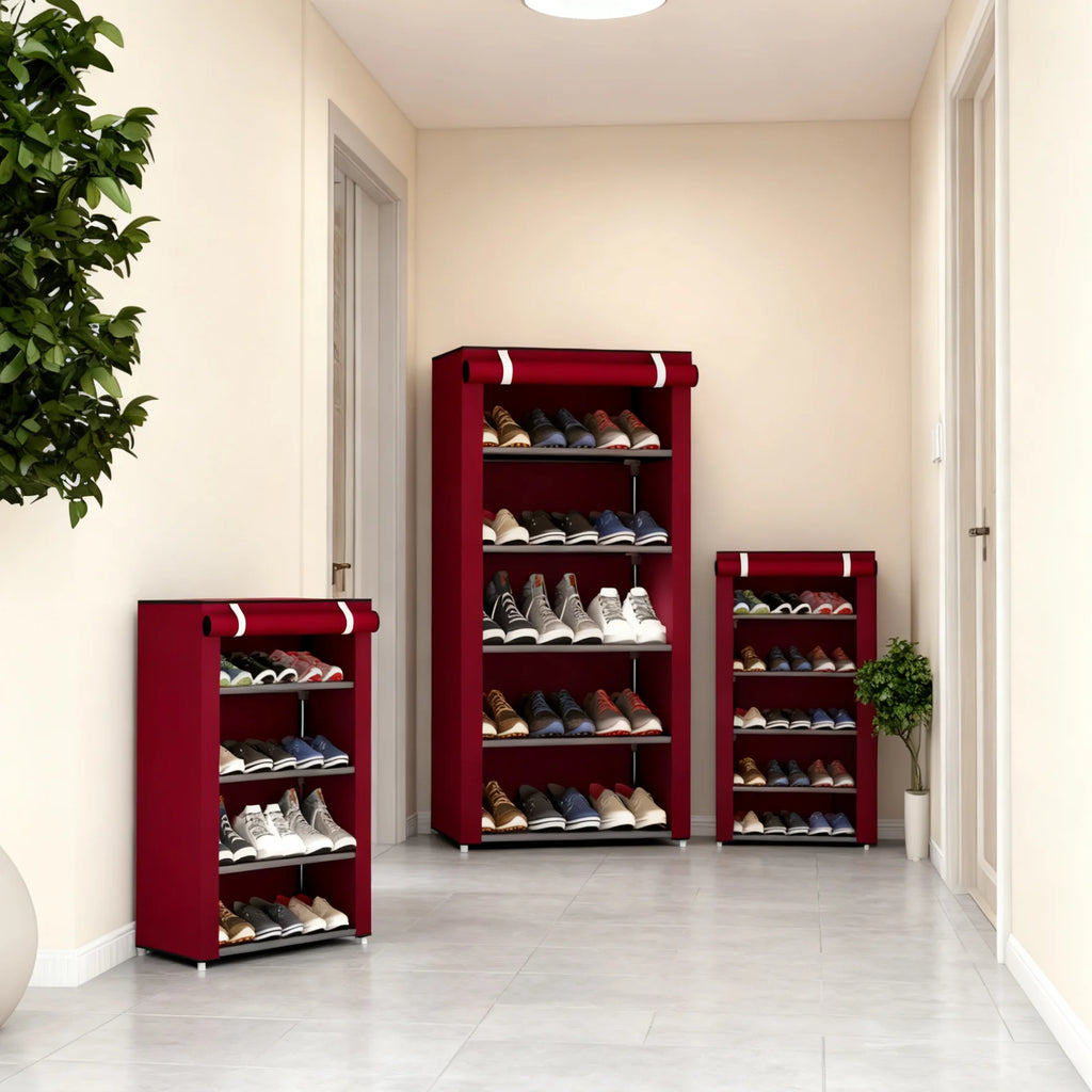 6-10 Tier Burgundy Heavy-Duty Shoe Cabinet with Lid - Easy to Assemble, Vertical Shoe Rack, Can Accommodate 18-30 Pairs of Shoes, Suitable for Dormitories, Schools, Home Storage, Shoe Storage Organizer, Shoe Rack Organizer, S