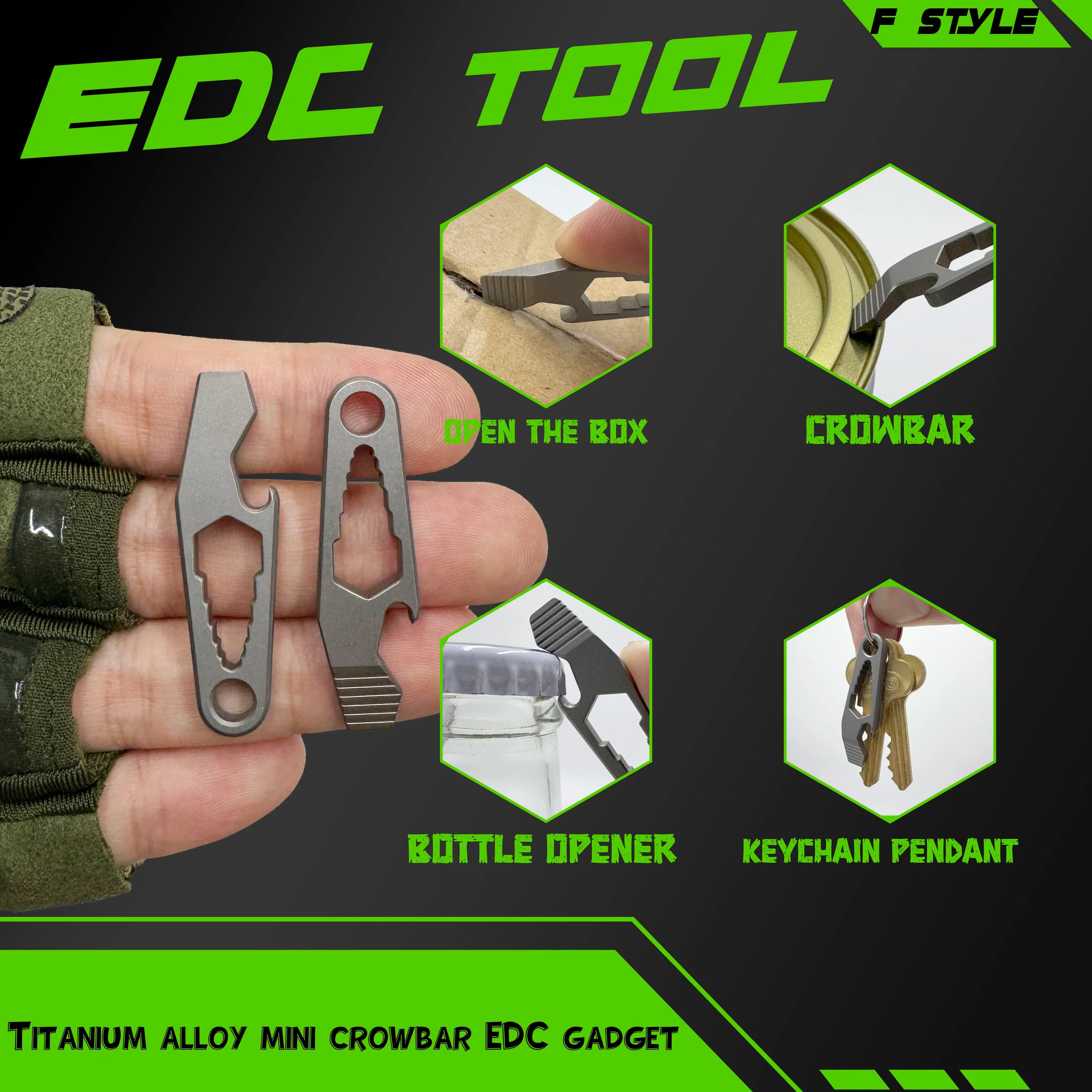 Multi-functional mini TC4 titanium alloy crowbar bottle opener, graduated hexagonal wrench key chain EDC outdoor small tool