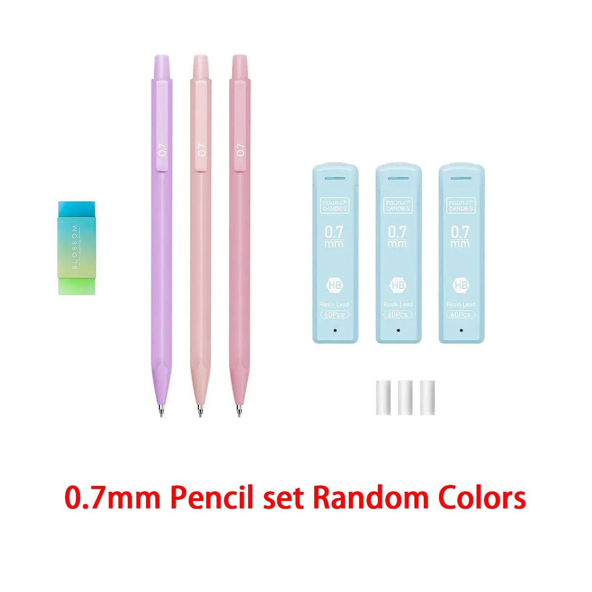 Cute Mechanical Pencil Set 6 Pastel Mechanical Pencils 0.5 0.7mm 120 HB Leads 3 Erasers 9 Eraser Refills Aesthetic School Supply