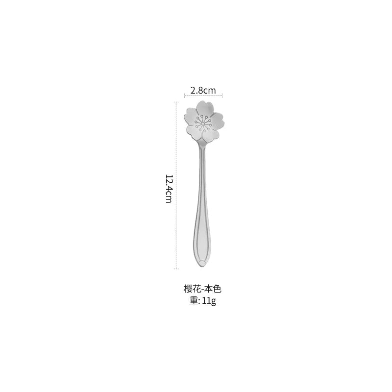 1pcs Stainless Steel Cherry Rose Flower Gold Scoop Coffee Spoon Gifts Kitchen Dessert Tea Accessories Tableware Decoration