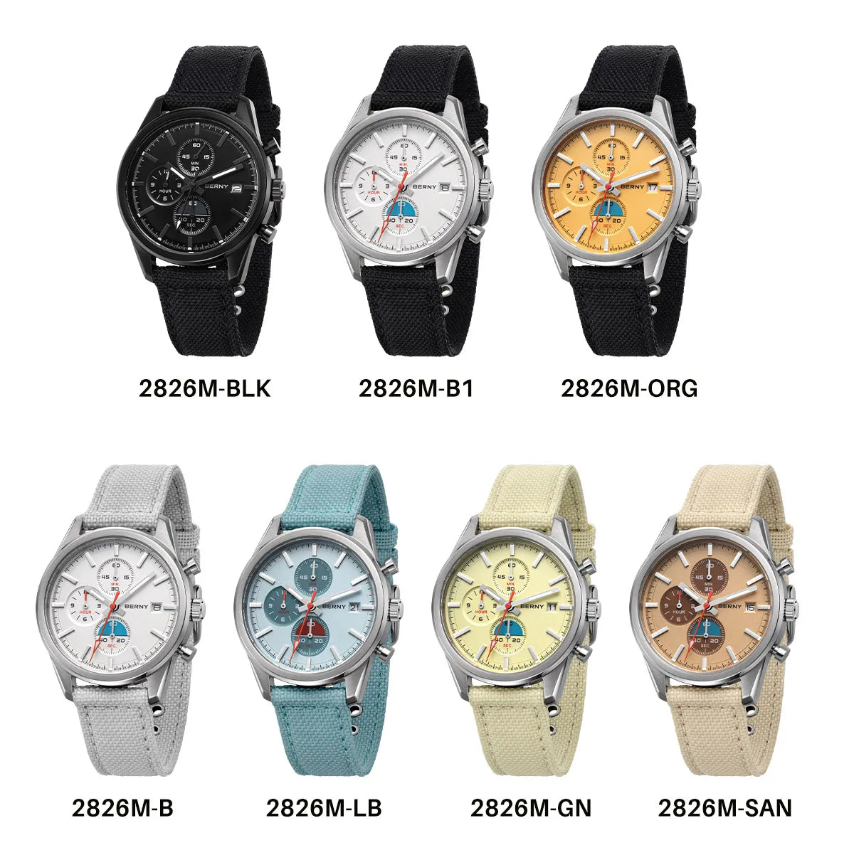 BERNY Chronograph Watch for Women/Men Sports Leisure Miyota OS10 AR Coated Sapphire Waterproof Top Fashion Sport Couple Watches