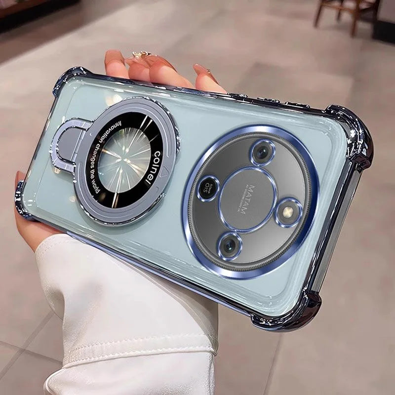 For Honor Magic 8 Lite X9D X70 Case Magnetic Holder Luxury Plating Airbag Soft Silicone Transparent Camera Protection Back Cover
