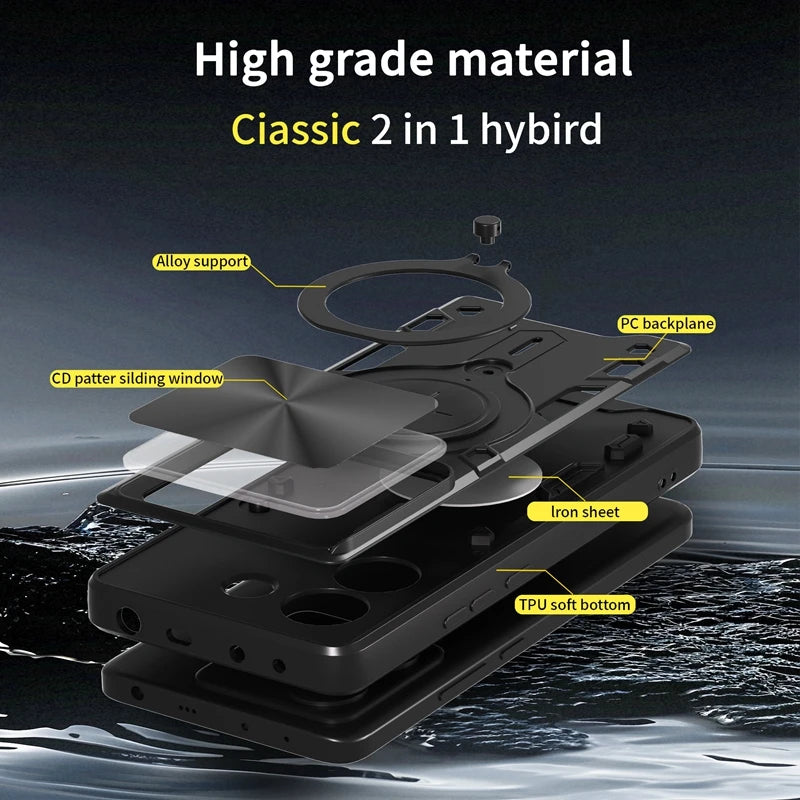 For Xiaomi POCO M7 Pro 5G Case Armor Car Magnetic Holder Ring Phone Case For Mi Poco M7 Pro M7Pro Slide Lens Protector Cover