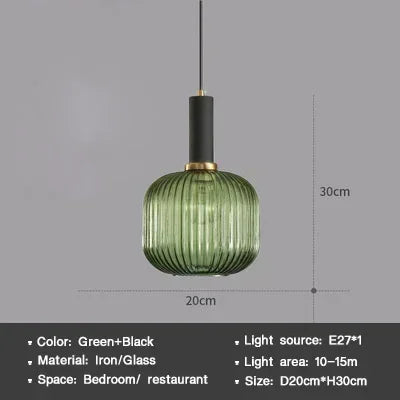 Striped Nordic Vintage Colorful Glass Chandelier For Dining Room Kitchen Island Pendant Light Bedroom Bedside Hanging Lamp