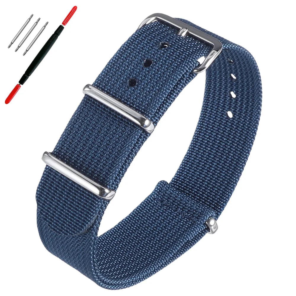 16mm 18mm 19mm 20mm 22mm 24mm Durable Nylon Ribbed Watch Strap Stripped Sport Watch Band Replacement Wristband Belt Accessories