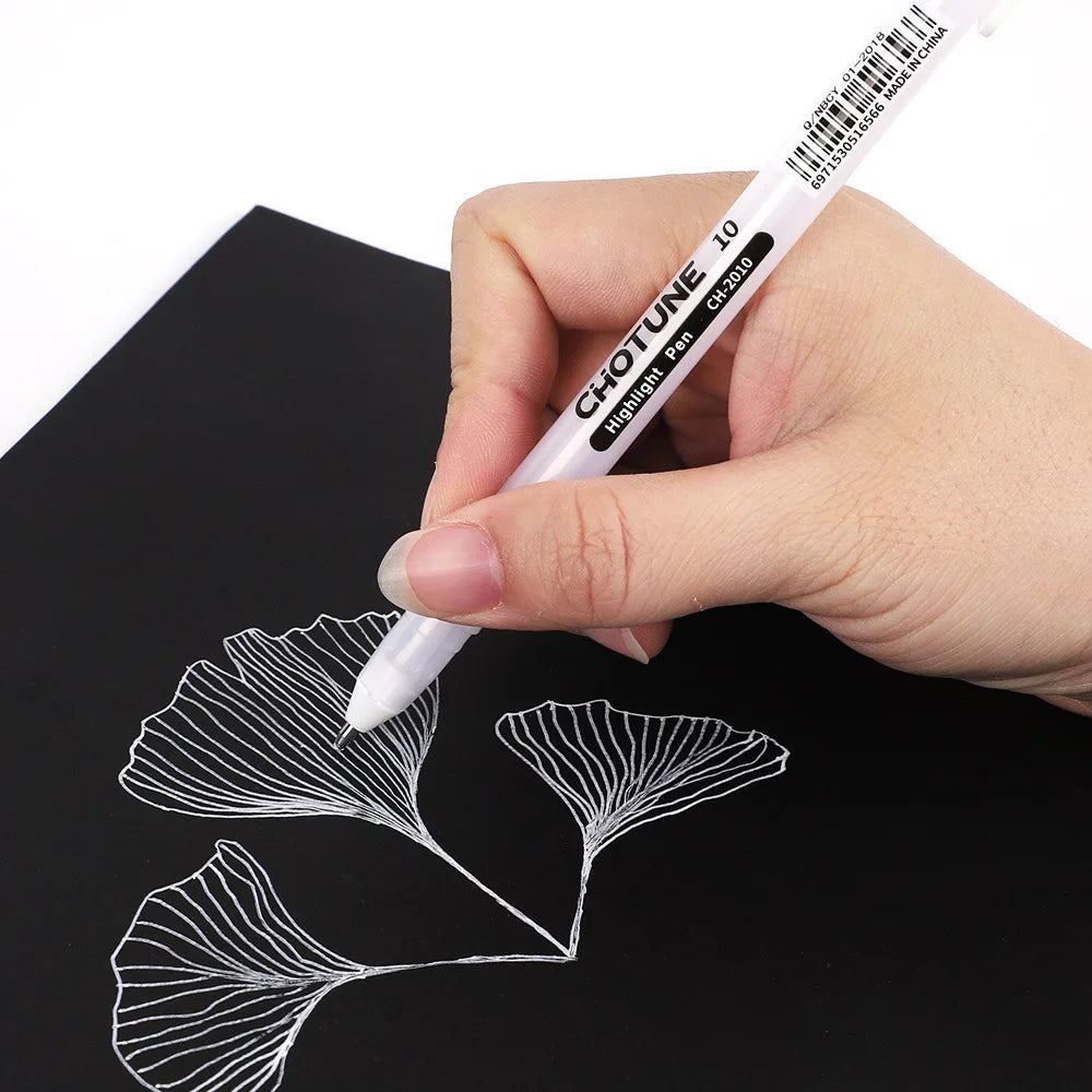 3PCS Gelly Roll Gel Pens White Highlight Marker for Journaling Art Drawing Classic White Ink Assorted Point Fine Medium Bold