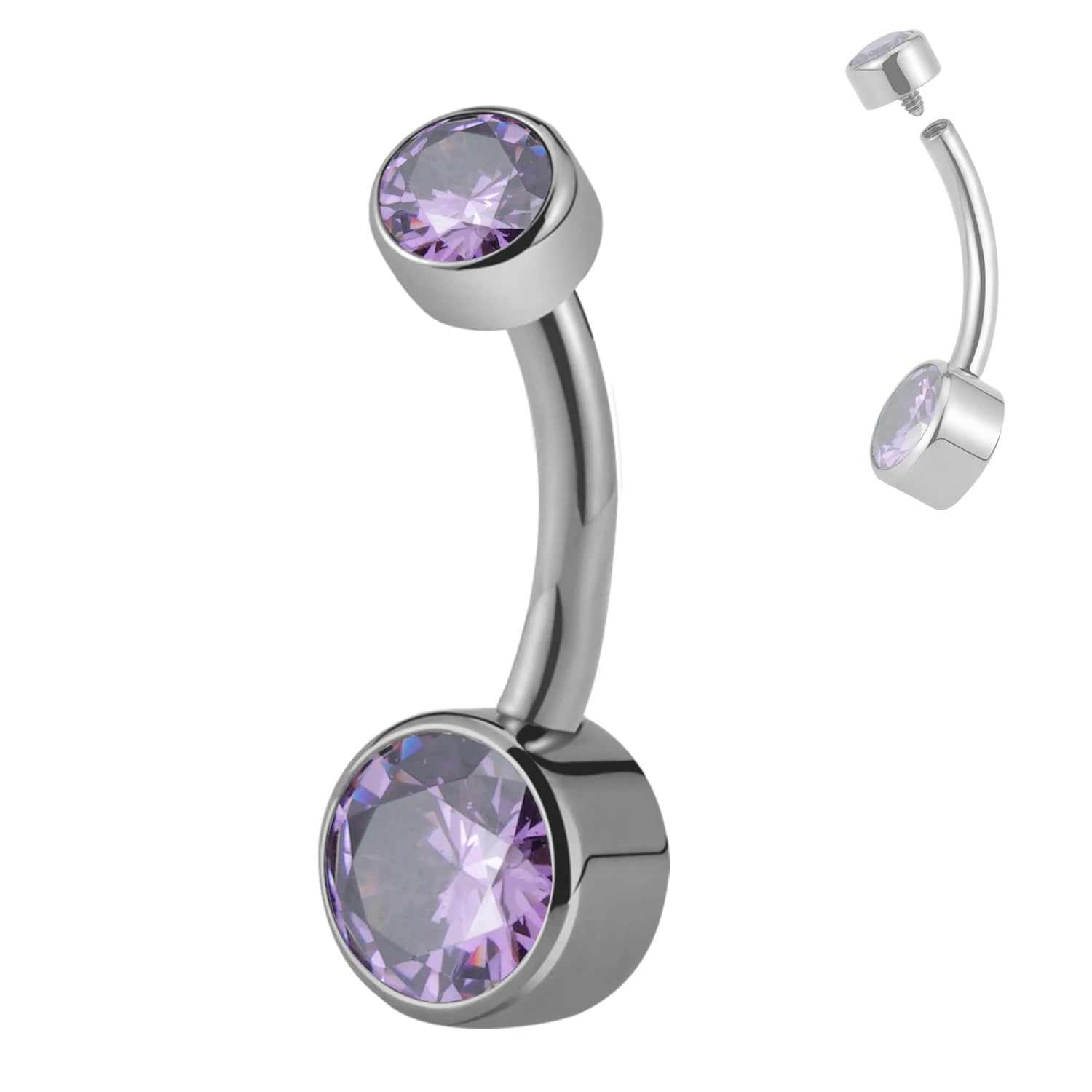 Right Grand ASTM F136 Titanium Belly Button Rings 10mm 12mm with Round CZ Internally Threaded Navel Rings Belly Bars