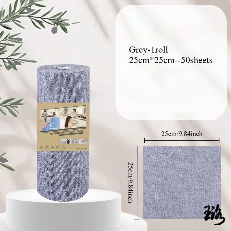 50 Sheetes/Roll Reusable Cleaning Wipe Household Kitchen Cloth Microfiber Towel Rolls Dish Rags Wash Paper Towel Replacement