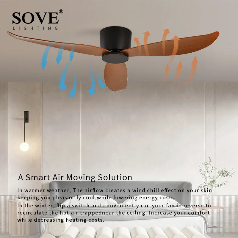 SOVE Ceiling Fan White Low Floor 17cm DC Ceiling Fan With Remote Control Simple Ceiling Fans Without Light 220V