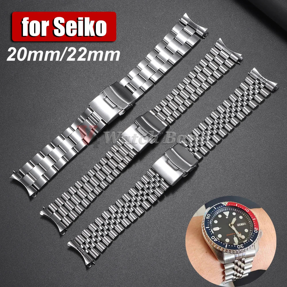 For Seiko 5 SKX009/007 for Jubilee for Oyster Solid Stainless Steel Watch Strap Curved End Men's Sport Watch Band 18mm 20mm 22mm