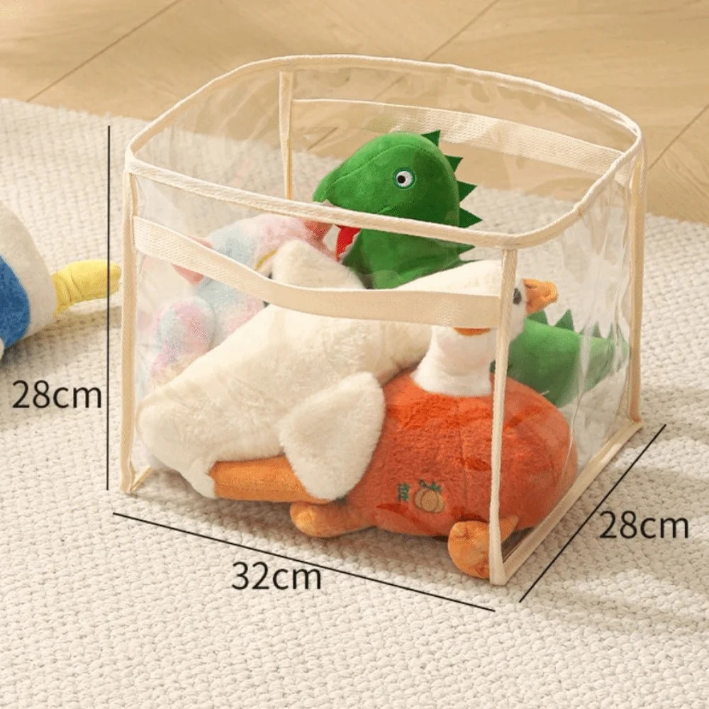New PVC Doll Storage Basket Transparent Large-capacity Organizer Space Saving with Handle Storage Bucket Household Use
