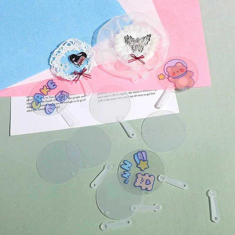 50Pcs 5cm Cute Mini Transparent Blank Fan Child Kids DIY Art Fan crafts Transparent