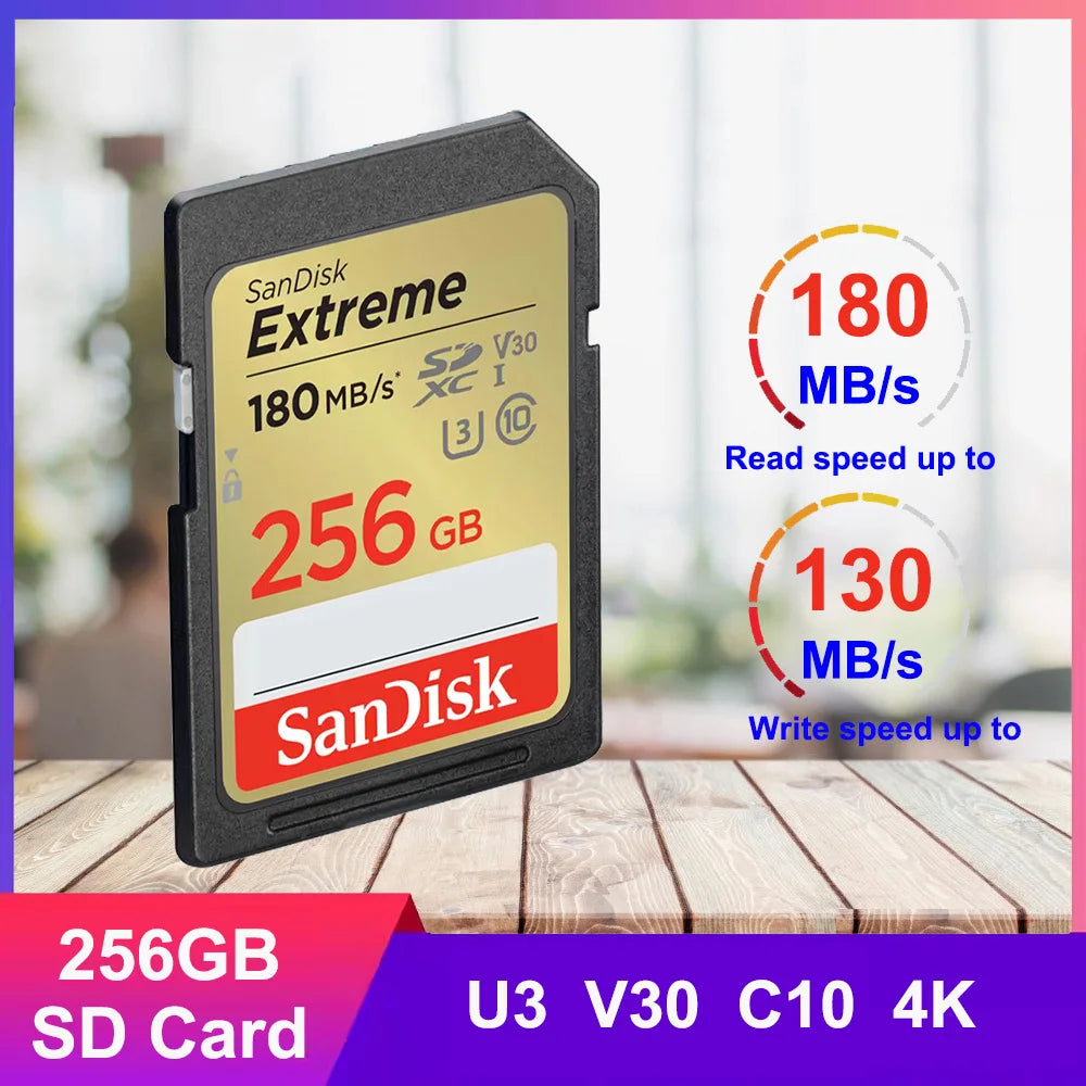SanDisk SD Card 32GB SDHC 64GB 128GB 256G SDXC SD Card C10 Memory Cards Up to 200MB/s Read U3 V30 Flash Cards 4K UHD for Camera