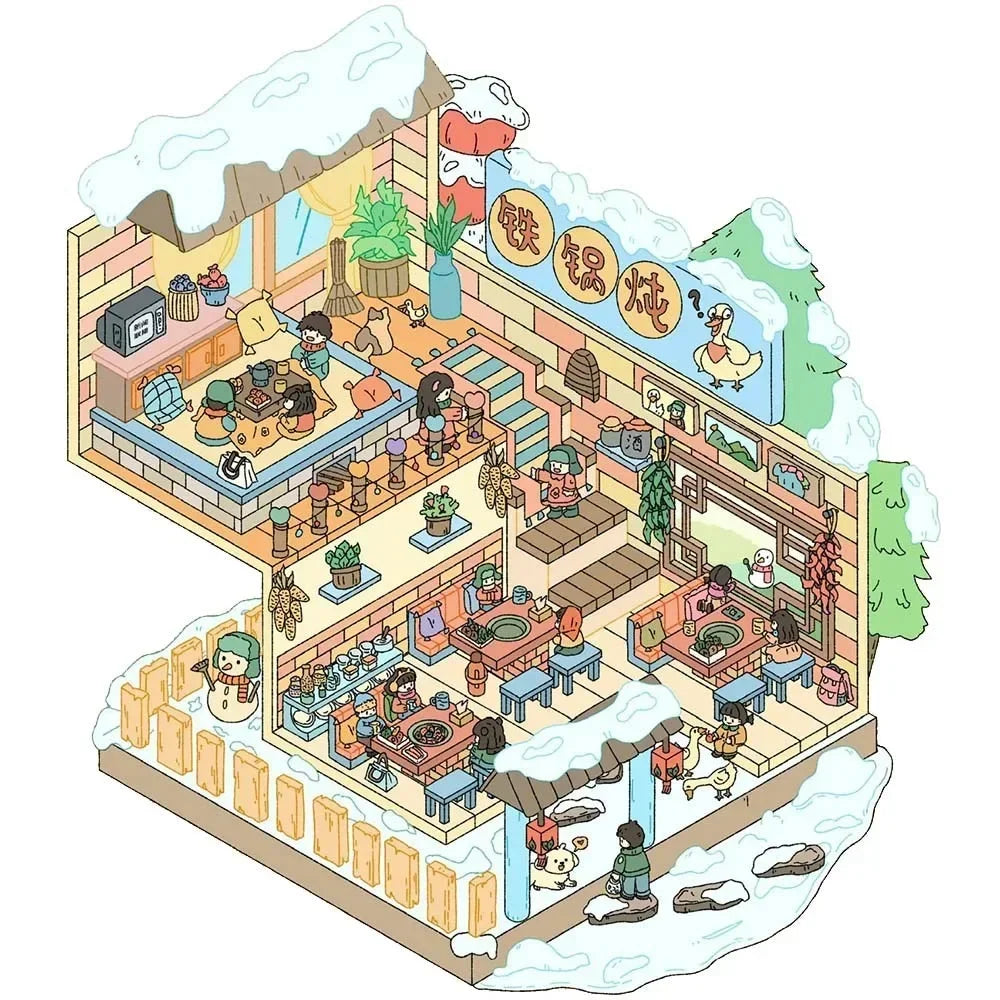 New Cartoon 3D Landscape Sticker Book Three-dimensional DIY Cabin Scene Pocket Sticker Miniature Scene Book Student Kid Child