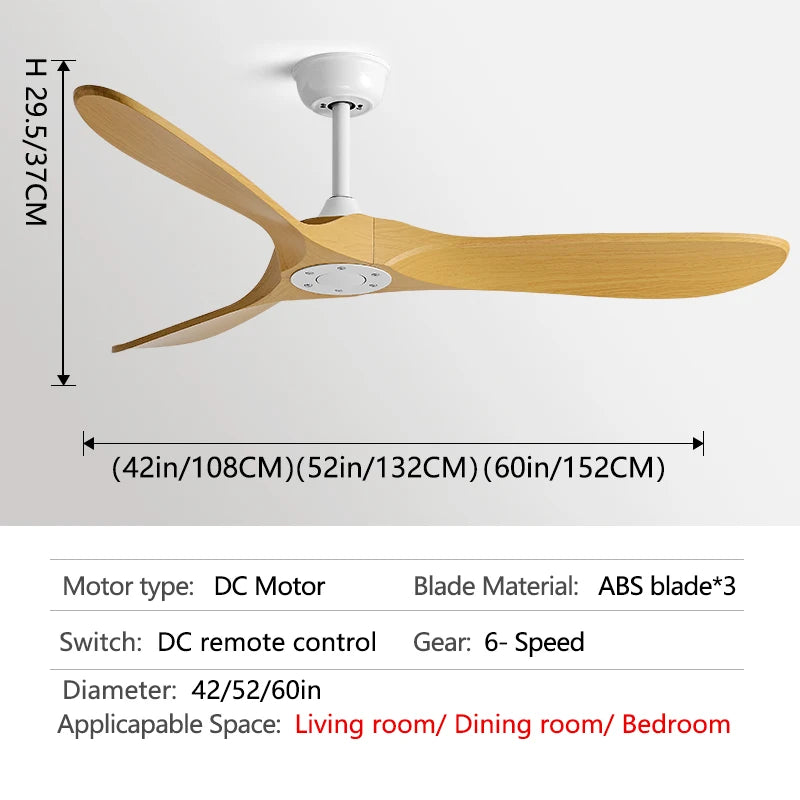 36/42/52/60 Inch Ceiling Fan Industrial Vintage ABS Ventilator No Light Remote Control Decorative Blower Retro Large Fans