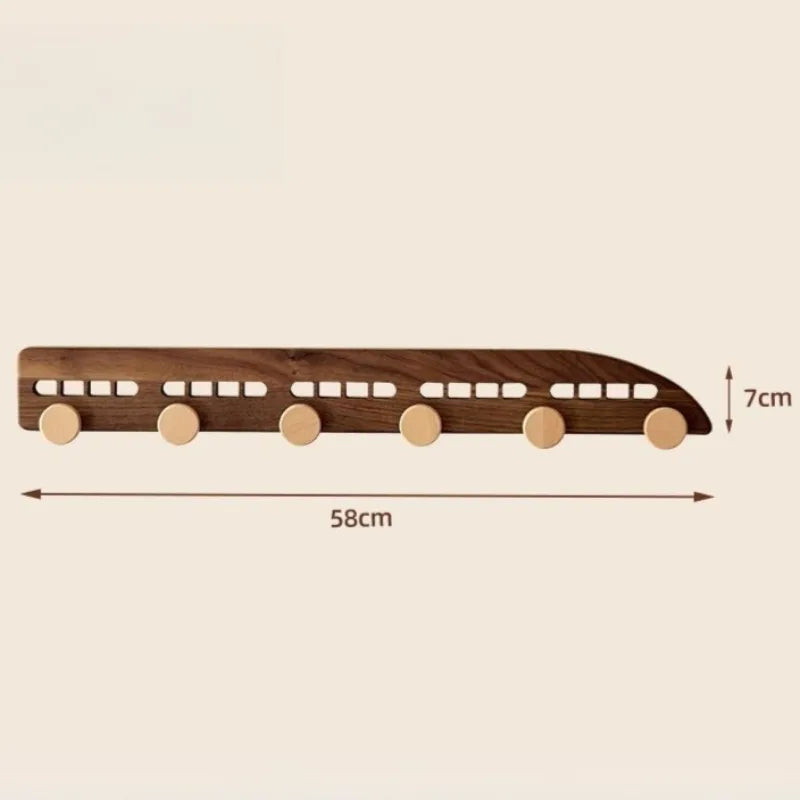 Walnut Wood Coat Racks Creative Locomotive Clothes Hook Retro Living Room Simple Wall Storage Hook Home Decoration Accessories