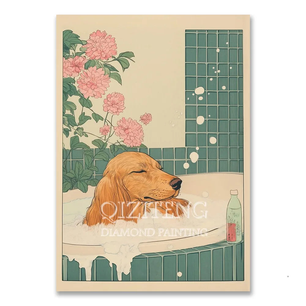 Cat in Bathtub Diamond Painting Retro Animal Picture Full Diamond Mosaic Embroidery Cross Stitch Kits Home Decor New Arrivals