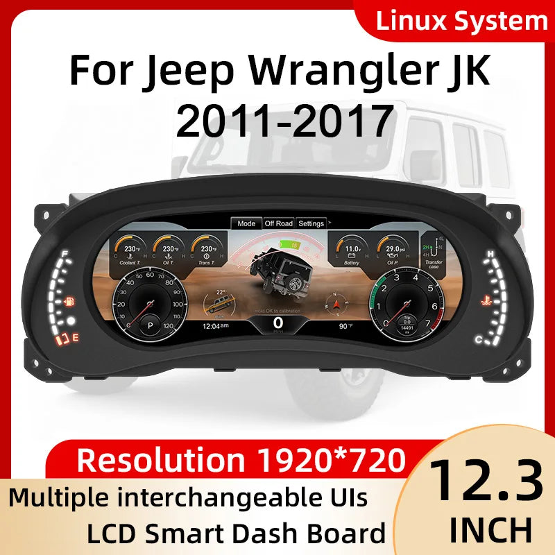 12.3''1920 X 720 full HD LCD Digital Instrument Cluster For Jeep Wrangler JK 2011-2017,Speedometer,Dashboard,HD screen Plug-play