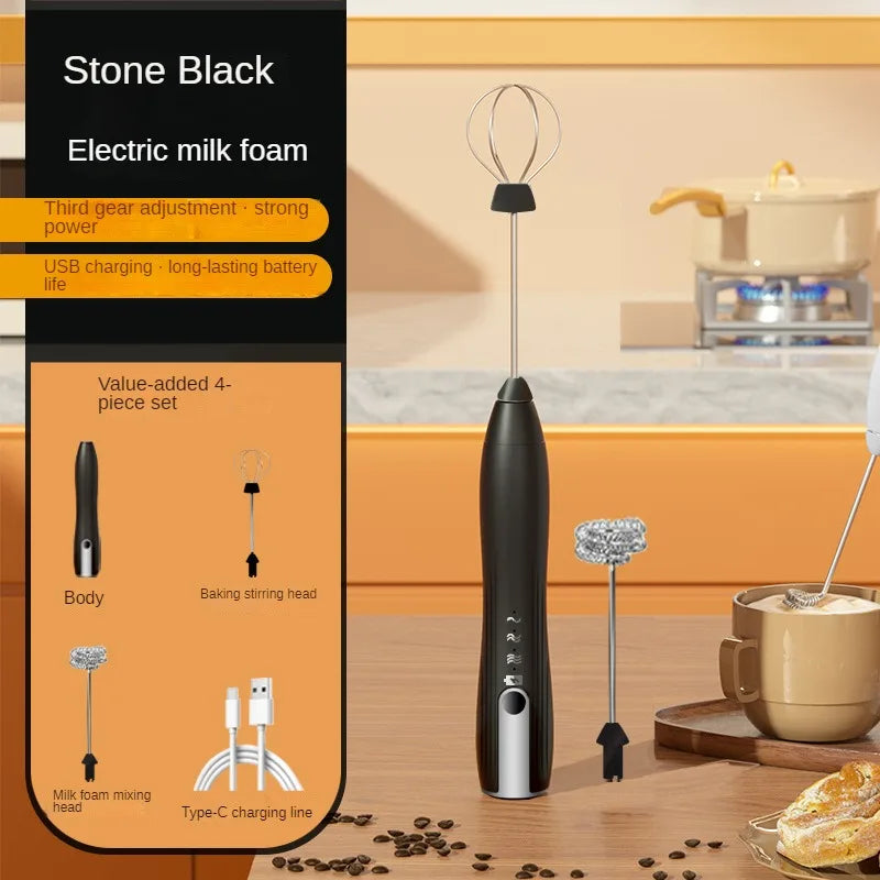 Handheld Double Stick Wireless Whisk Custard Foamer Mini Portable Blender Coffee Milk Three Speed Control Egg White Whipped USB