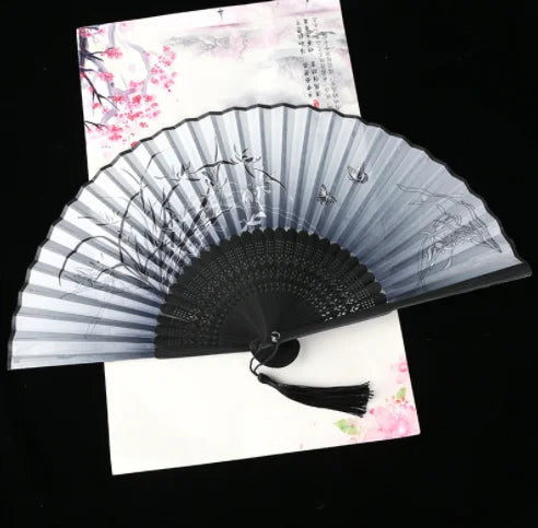 Retro Style Folding Fan Female Japanese Pattern Retro Cloth Art Craft Gift Home Decoration Ornament Dancing Hand Fan