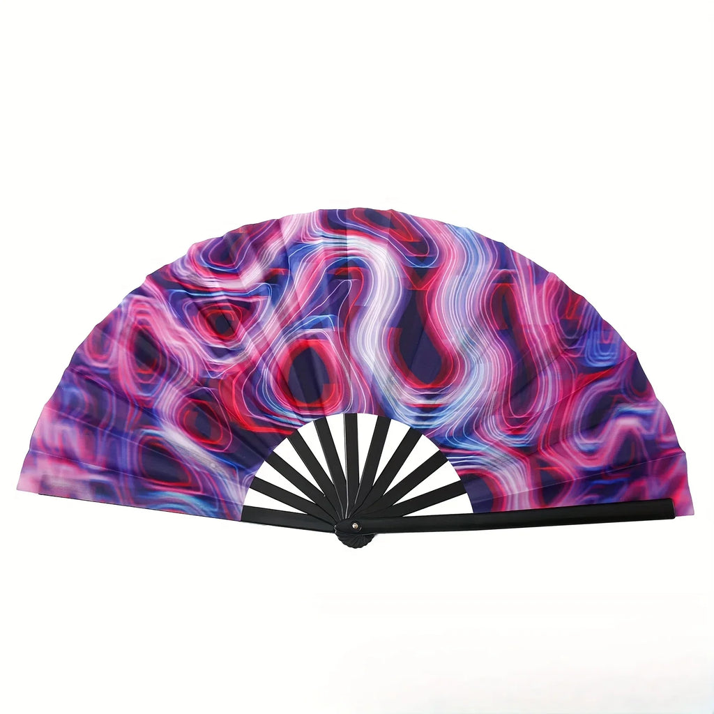 One Pack Large Carnival Folding Fan Fan Craft Fan with Energetic Neon Mushroom Pattern Can Be Used for Both Men and Women