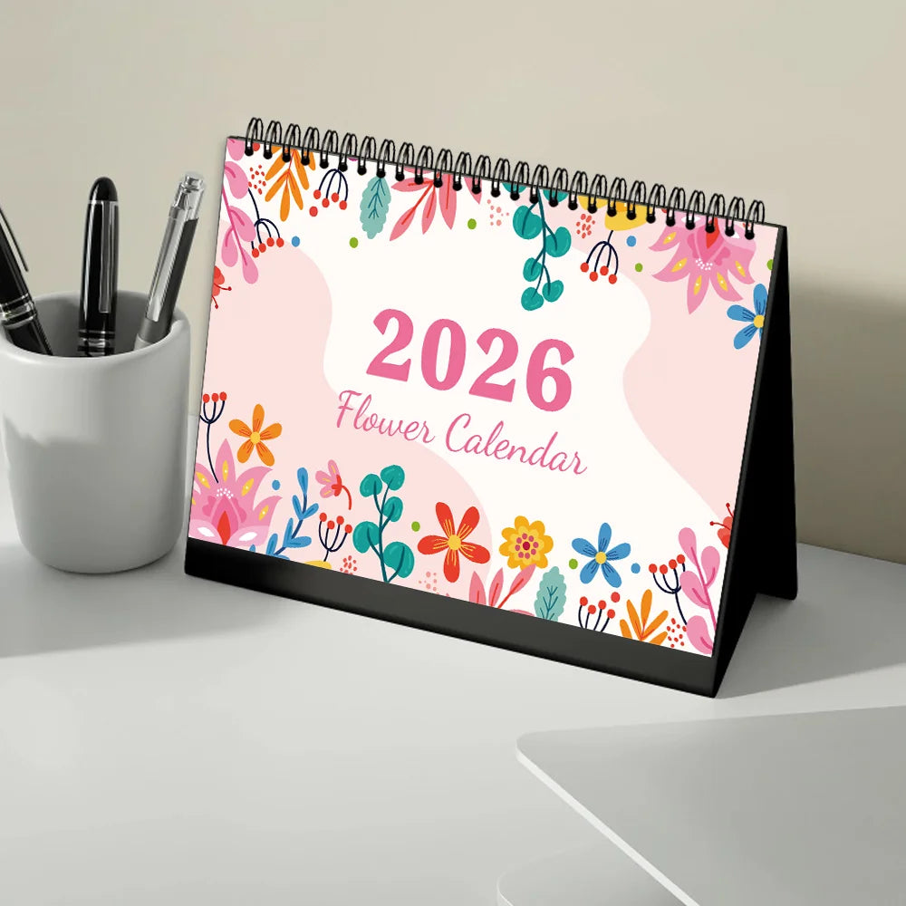 1pc 2026 Calendar ,Framed by flowers,12 Months Monthly Schedule,Desk Calendar, Perfect Gift for Birthdays ,Christmas,New Year