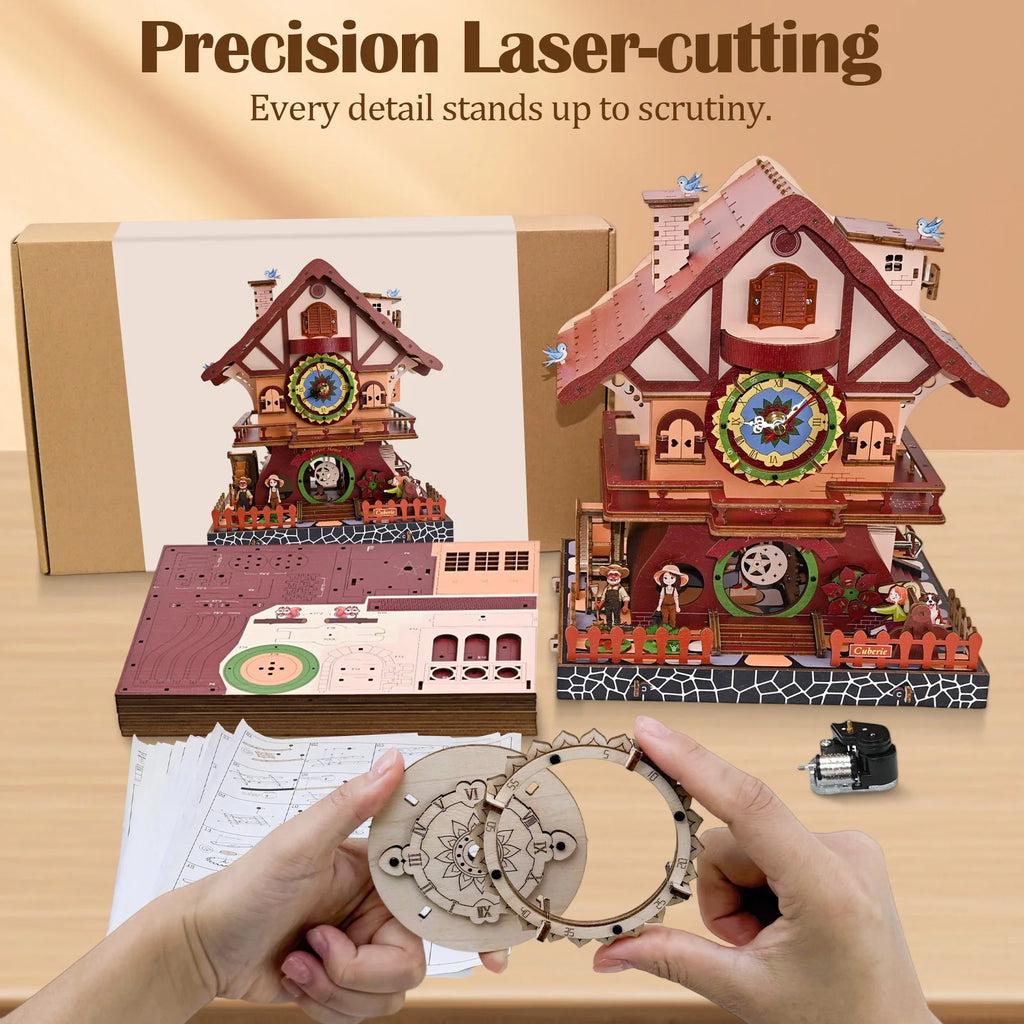 Cuberie 3D Wooden Puzzles for Adults, Cuckoo Wooden Clock kit 3-D Puzzles - DIY Mechanical Wood Model Building Project for Adult