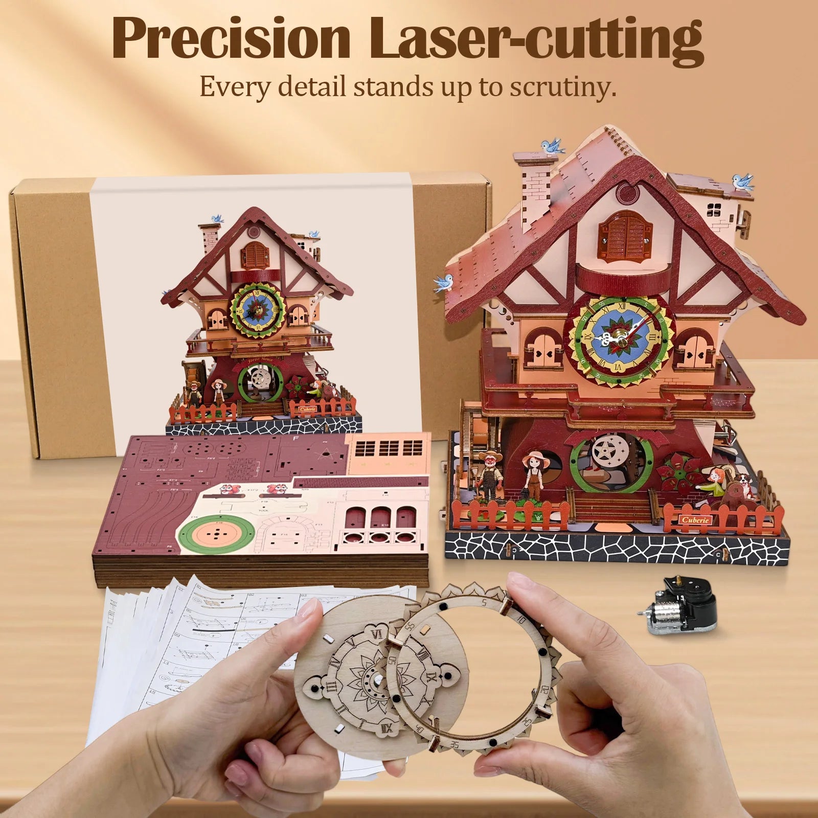 Cuberie 3D Wooden Puzzles for Adults, Cuckoo Wooden Clock kit 3-D Puzzles - DIY Mechanical Wood Model Building Project for Adult
