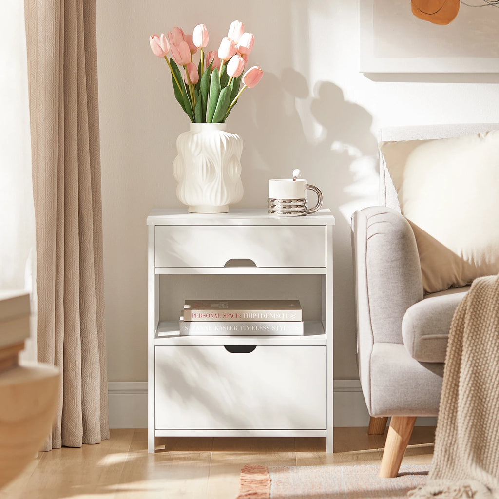 SoBuy FRG258-W side table bedside table bedside cabinet with 2 drawers and 2 shelves, BHT approx.: 45x55x38cm