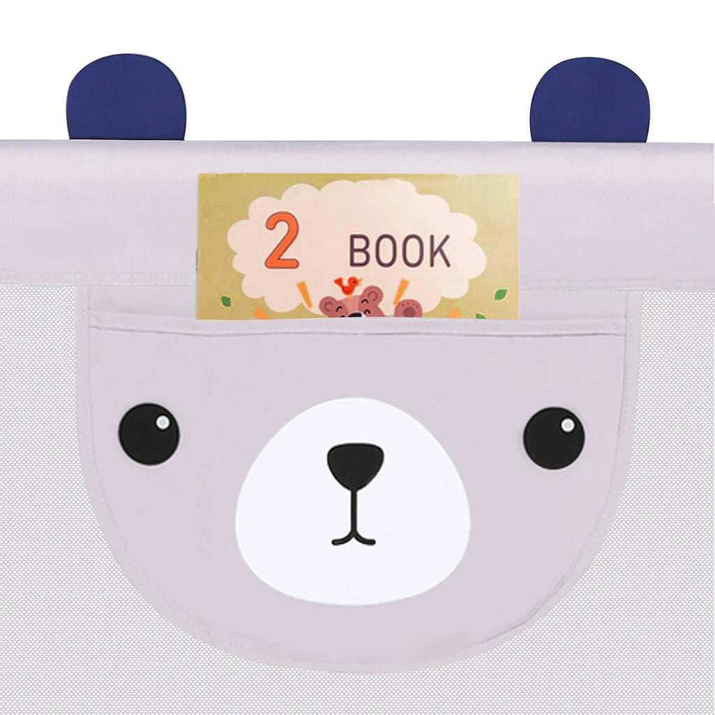 30-level adjustable baby bed barrier metal frame Anti-drop light gray breathable fabric with cute pattern, cm/cm